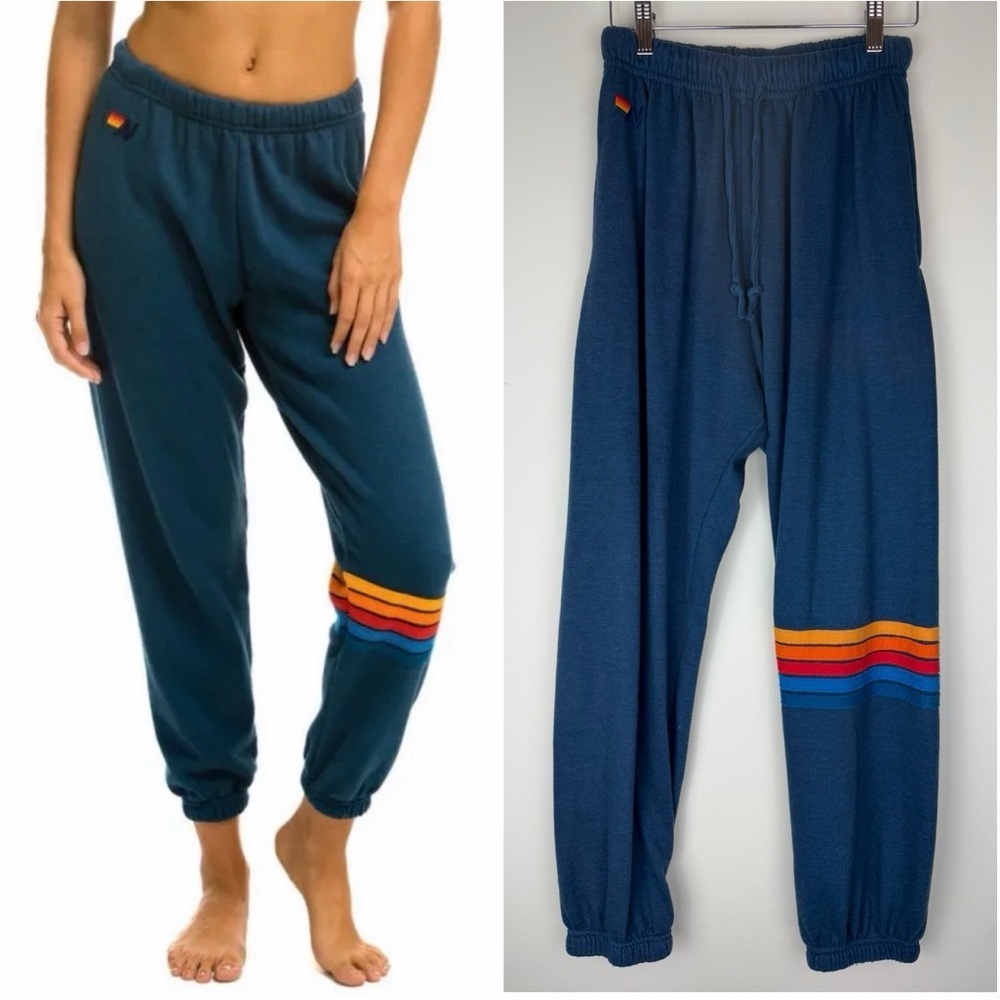 AVIATOR NATION Navy Blue Rainbow Stripe Joggers size Small